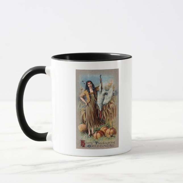 Native Woman Holding Turkey Mugg (Vänster)