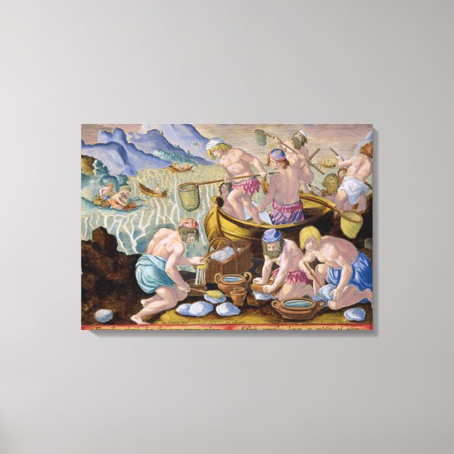 Natives Fishing for Giant Clams on the Ins, plat Canvastryck (Framsida)