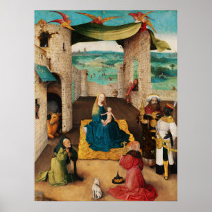 NATIVITET,ANTAGANDE AV MAGI efter BOSCH-Julen Poster