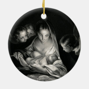 Nativitet Baby Jesus Virgin Mary Änglar Black Whi Julgransprydnad Keramik