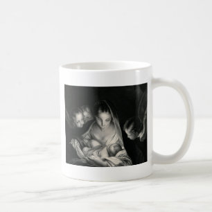 Nativitet Baby Jesus Virgin Mary Änglar Black Whi Kaffemugg