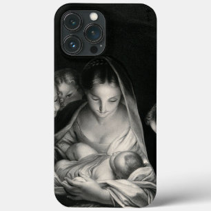 Nativitet Baby Jesus Virgin Mary Änglar Black Whit