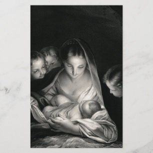 Nativitet Baby Jesus Virgin Mary Änglar Black Whit Brevpapper