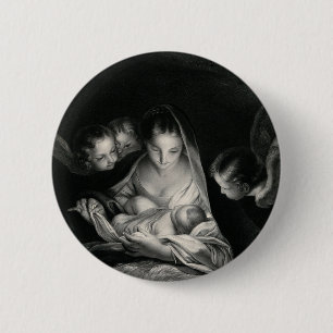 Nativitet Baby Jesus Virgin Mary Änglar Black Whit Knapp
