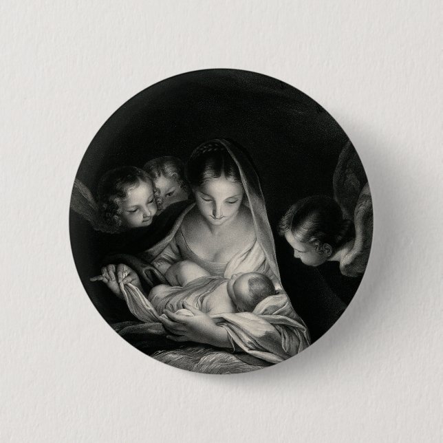 Nativitet Baby Jesus Virgin Mary Änglar Black Whit Knapp (Framsida)