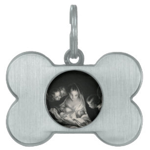 Nativitet Baby Jesus Virgin Mary Änglar Black Whit Namnbricka Husdjur