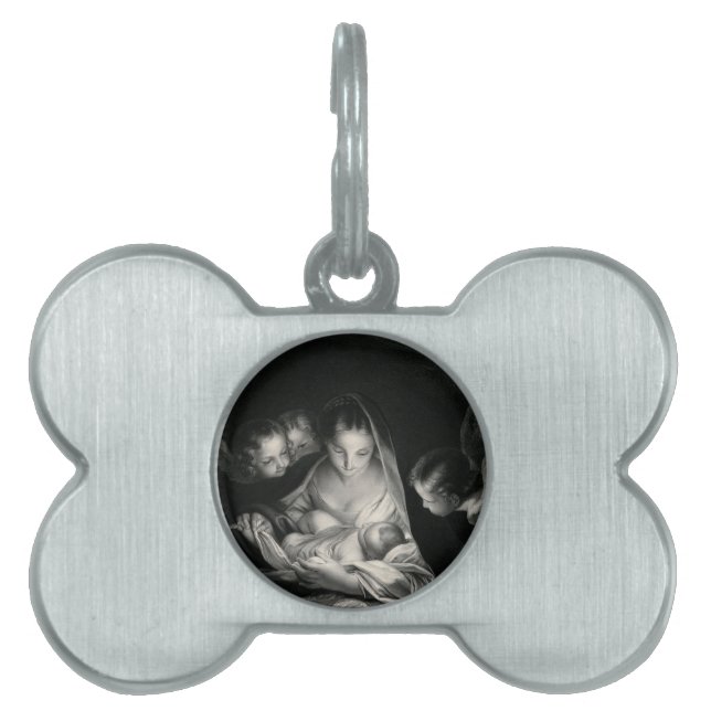 Nativitet Baby Jesus Virgin Mary Änglar Black Whit Namnbricka Husdjur (Framsidan)