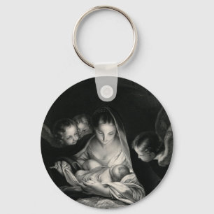 Nativitet Baby Jesus Virgin Mary Änglar Black Whit Nyckelring