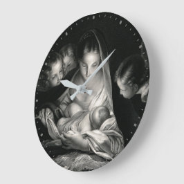 Nativitet Baby Jesus Virgin Mary Änglar Black Whit Stor Klocka