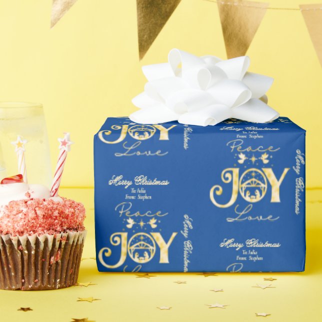 Nativitet Christian jul B Guld Peace Joy Kärlek Presentpapper (Födelsedagsfest)