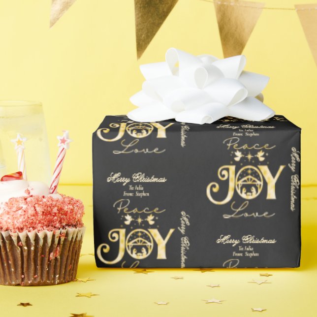 Nativitet Christian jul Guld Peace Joy Kärlek Presentpapper (Födelsedagsfest)