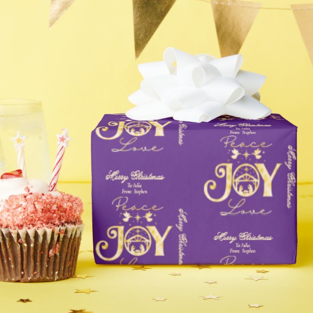 Nativitet Christian jul P Guld Peace Joy Kärlek Presentpapper (Födelsedagsfest)