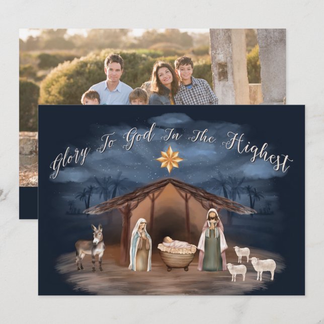 Nativitet Glad för guds kristna foto Julkort (Fram/baksida)