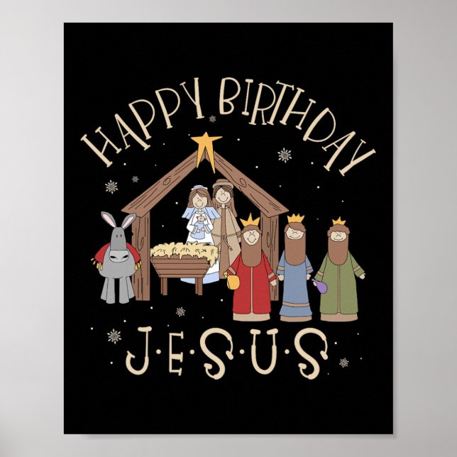 Nativitet Grattis på födelsedagen Jesus jultomhet  Poster (Framsidan)
