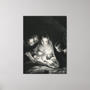 Nativitet Jesus Virgin Mary Änglar Black White Canvastryck