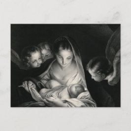 Nativitet Jesus Virgin Mary Änglar Black White Helg Vykort