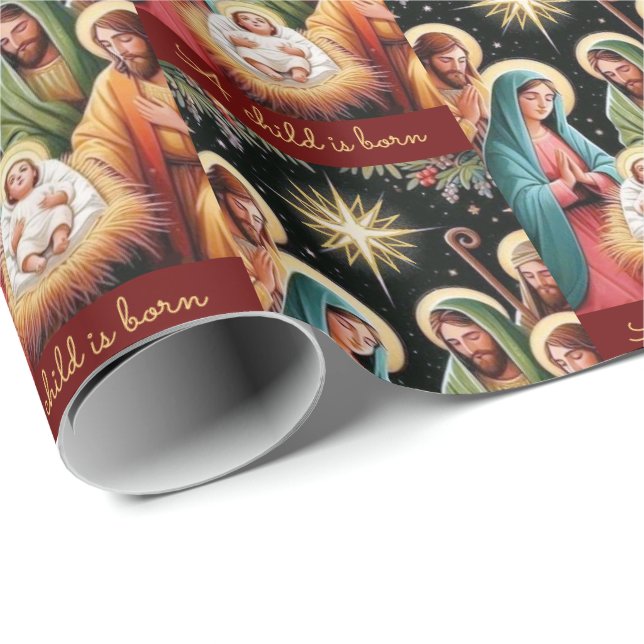Nativitet jul Baby Jesus, ett barn är fött Presentpapper (Rullad Hörn)