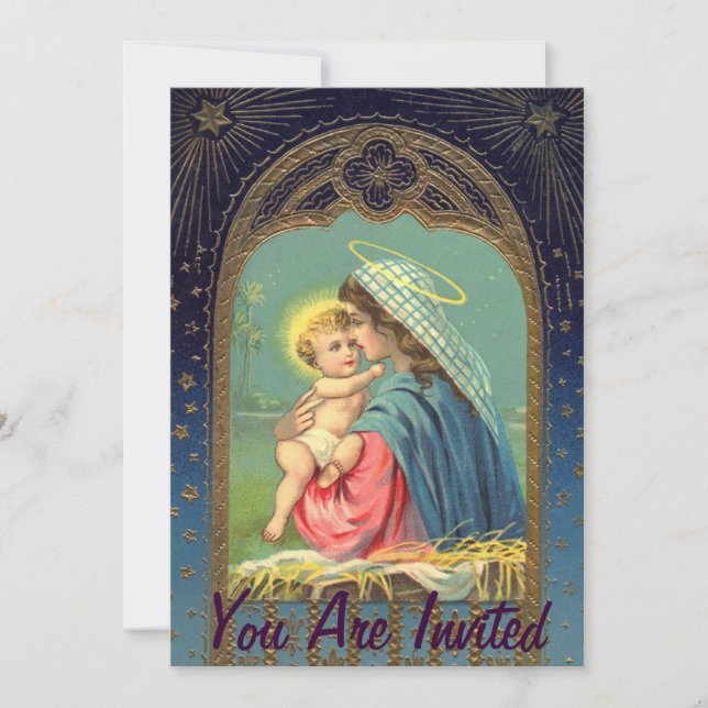 Nativitet Mary Holding Baby Jesus Inbjudningar (Framsida)
