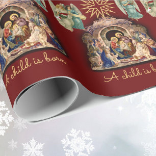 Nativitet med Änglar Jul Baby Jesus Quality Presentpapper
