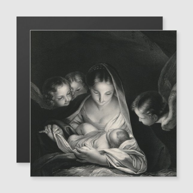 Nativitet Mor Mary Änglar Baby Jesus Magnetic (Fram/baksida)