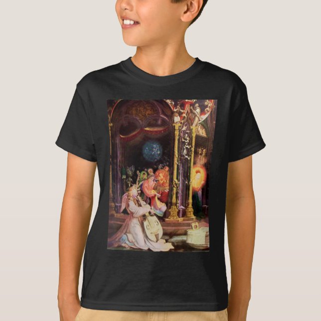 NATIVITET,MUSISKT SKAPAR ÄNGLAR - MAGISK CHRISTMAS T SHIRT (Framsida)