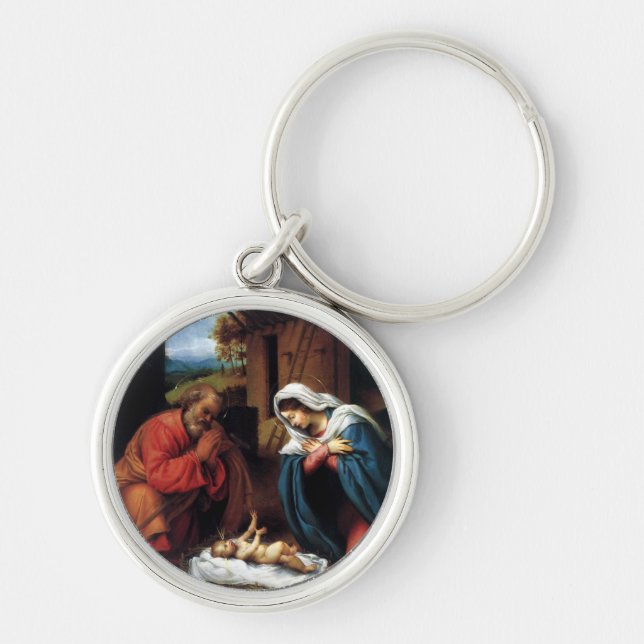 Nativitet Rund Silverfärgad Nyckelring (Framsidan)