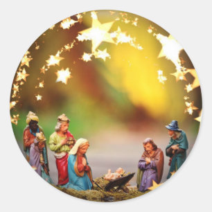 Nativitet Scene Crib Virgin Mary Infant Jesus Star Runt Klistermärke