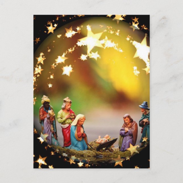 Nativitet Scene Crib Virgin Mary Infant Jesus Star Vykort (Framsida)