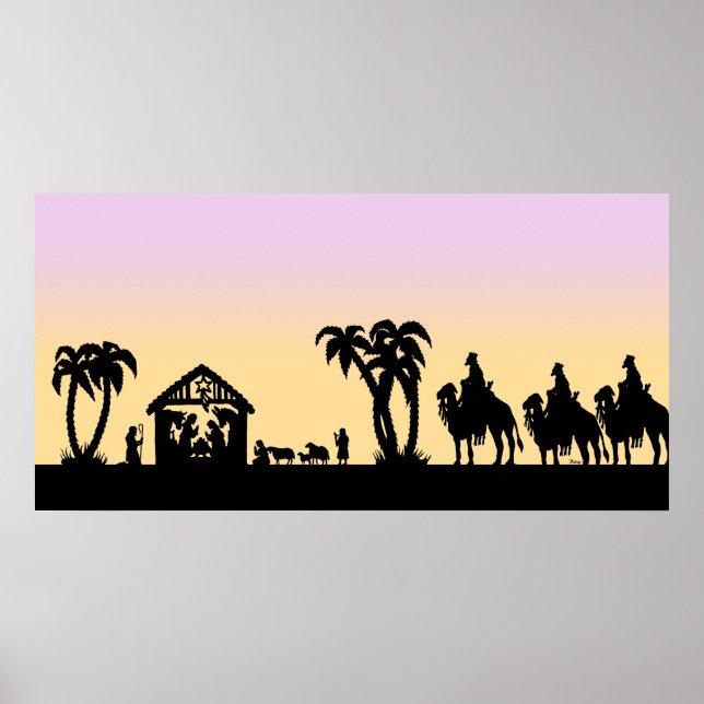 Nativitet Silhouette Wise Manar på Horisont Poster (Framsidan)