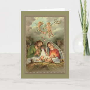Nativitet St. Joseph Virgin Mary Baby Jesus Änglar Helgkort