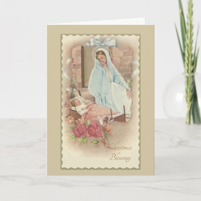 Nativitet, välsignad Mor Baby Jesus i Manger Helgkort (Framsida)