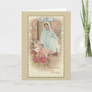 Nativitet, välsignad Mor Baby Jesus i Manger Helgkort