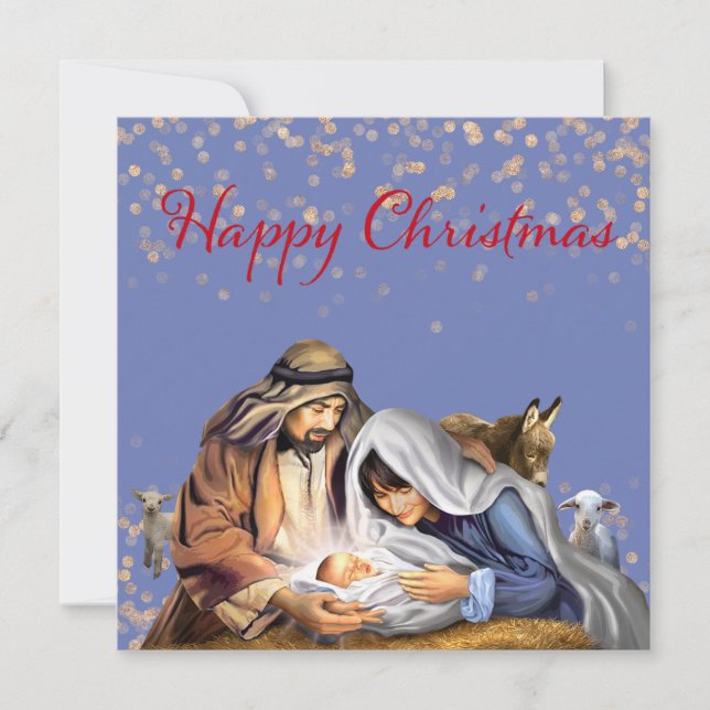 Nativiteten hos Mary, Joseph och Baby Jesus Julkort (Framsida)