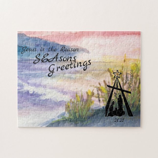 Nativitetens Säsonhälsningar Jigszle Puzzle Pussel (Horisontell)