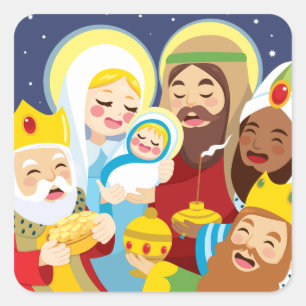 Nativitetscen Baby Jesus Bird Fyrkantigt Klistermärke