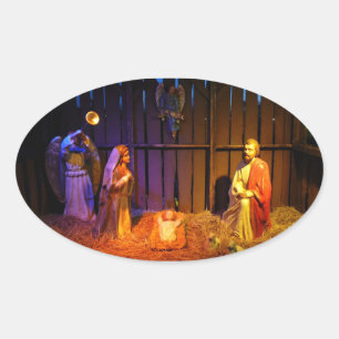 Nativitetscen Jul-Visningen i Washington DC Ovalt Klistermärke