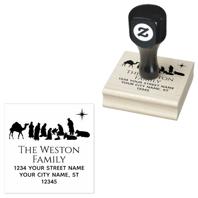 Nativitetscen Manger Baby Jesus Namn Adress Stämpel (Stämplad)