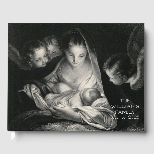 Nativitetscene Crib Virgin Mary Baby Jesus Änglar Gästböcker (Framsida)