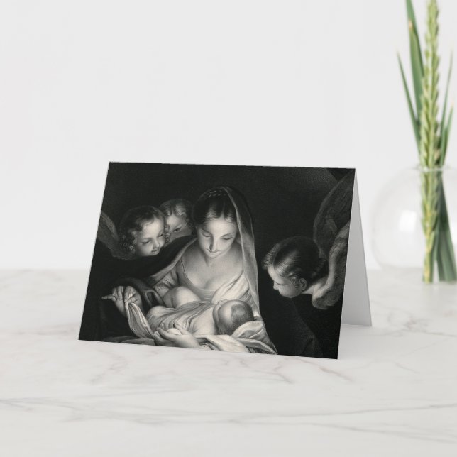 Nativitetscene Crib Virgin Mary Baby Jesus Änglar Helgkort (Framsida)