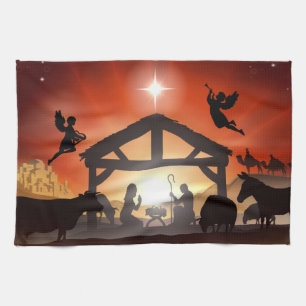 Nativitetscene-Religiösan - Helgdag Jul Kökshandduk