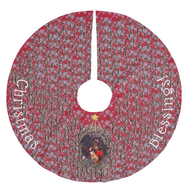 Nativitetscene Träd Skirt Julgransmatta Borstad Polyester (Framsidan)