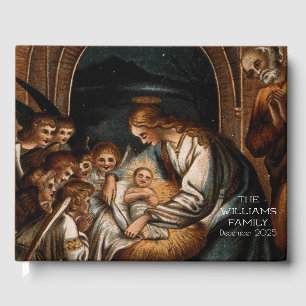 Nativitetscene Virgin Mary Baby Jesus Änglar Crib Gästböcker