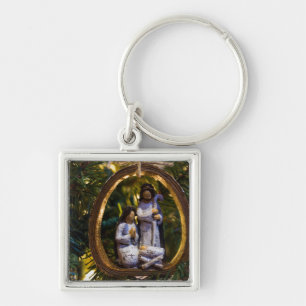 Nativitetsdekoration Fyrkantig Silverfärgad Nyckelring