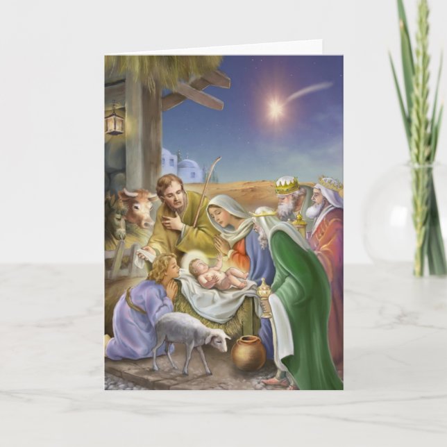 Nativitetshistoria med apostlar, Jesus, Mary och J Helgkort (Framsida)