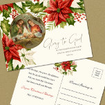 Nativitetshjul Poinsettias God jul Vykort<br><div class="desc">Med ett vackert och unikt God jul-vykort med Jesus födelsedag med Mary och Joseph. Dekoraccenter med röda poinsettias med en skriptform förbättrar den här bildens skönhet.</div>