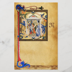 NATIVITETSPARCHMENT MED FLORENTINE BLOMMIGT MONOGR BREVPAPPER