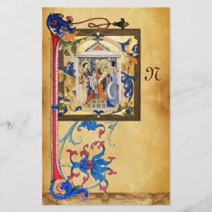 NATIVITETSPARCHMENT MED FLORENTINE BLOMMIGT MONOGR BREVPAPPER