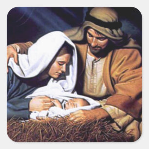 Nativitetsscen-gåvor till jul fyrkantigt klistermärke