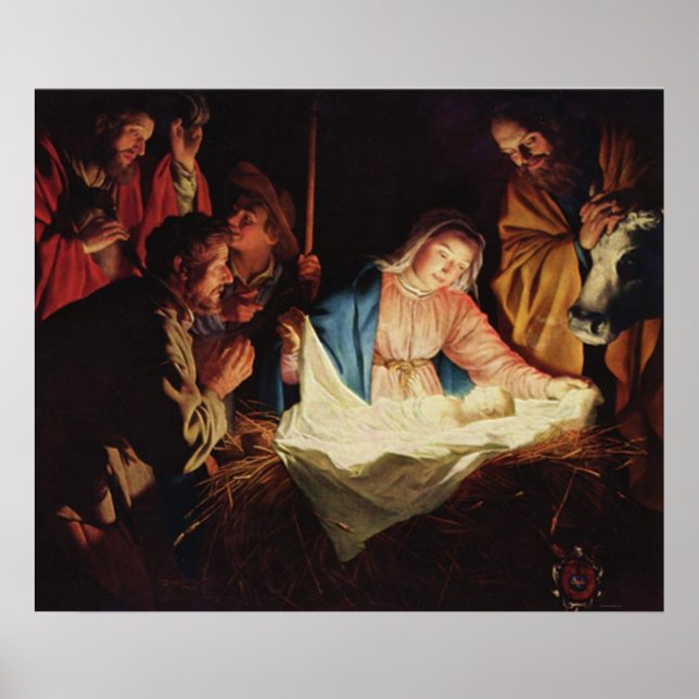 Nativitetsscen-gåvor till jul poster (Framsidan)