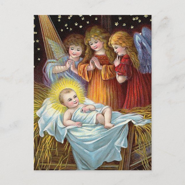 "Nativitetsscen" jul Helg Vykort (Framsida)